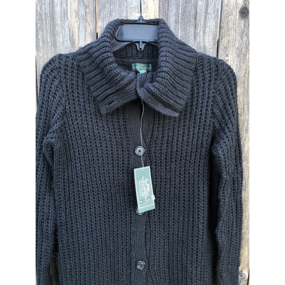 LRL Lauren Jeans Co. Women’s Shawl Collar Cardigan Sweater Black Sz XS - Picture 2 of 8